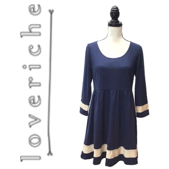 Love Riche Navy Blue Long Sleeve Mini A-Line Dress Size Large - Picture 1 of 9